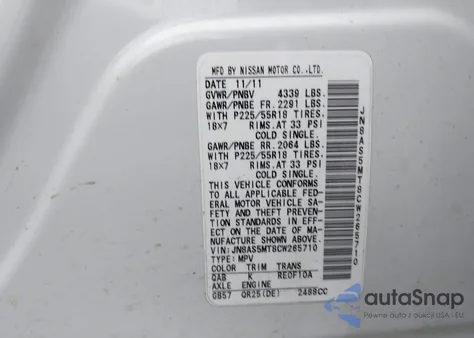 2012 Nissan Rogue Sv W/Sl Pkg from USA, damaged, VIN JN8AS5MT8CW265710